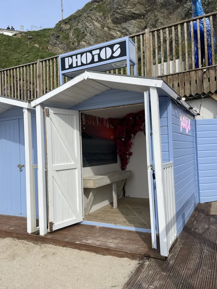 Lusty Glaze beach hut photo booth exterior