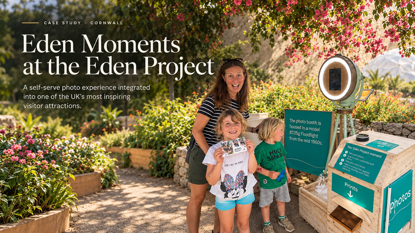 Family using the Eden Moments photo experience at the Eden Project